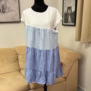 SHEIN White and Blue Tiered Dress